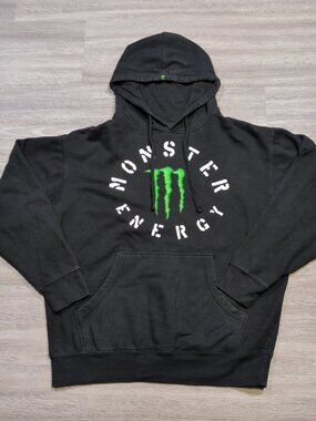 Monster Energy Graphic Pullover Hoodie Men's Large Logo Y2K Vintage Black Green
